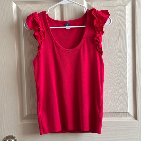 Old Navy Women's Vibrant Pink Ruffle Cotton Blend Tank Top Size Large - Picture 1 of 4